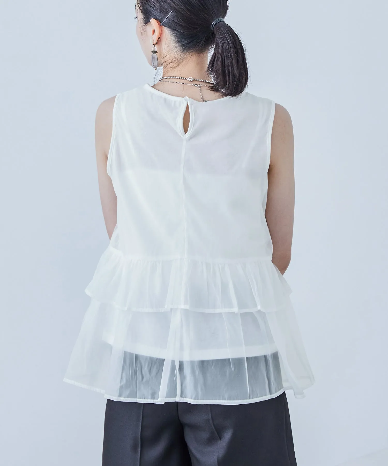 Organdie Frill No Sleeve Tops