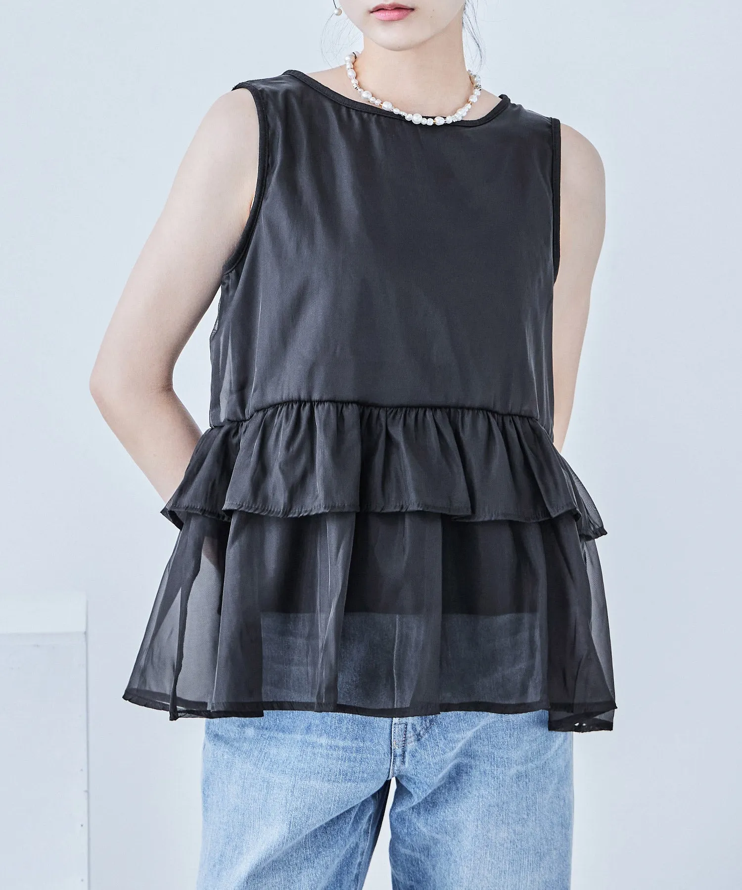 Organdie Frill No Sleeve Tops