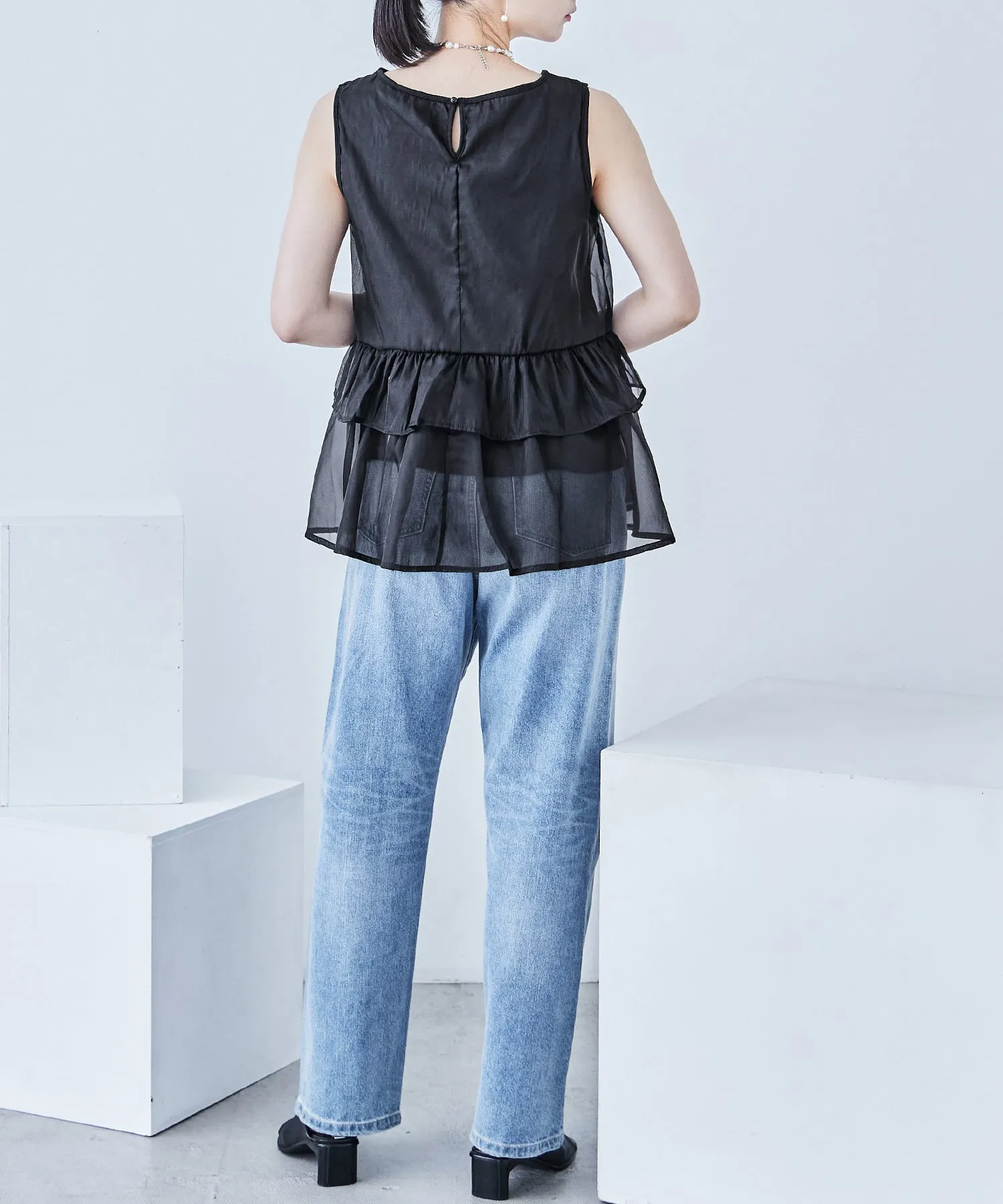 Organdie Frill No Sleeve Tops