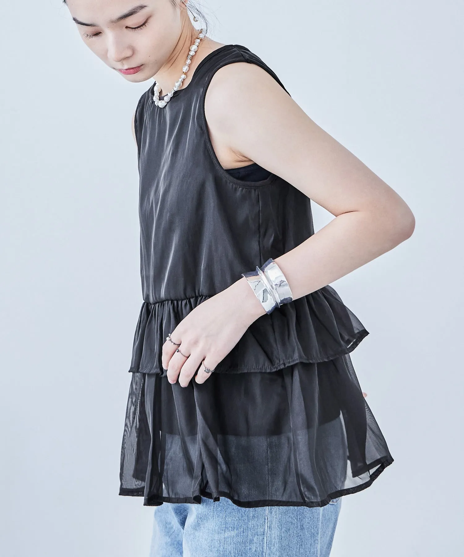 Organdie Frill No Sleeve Tops