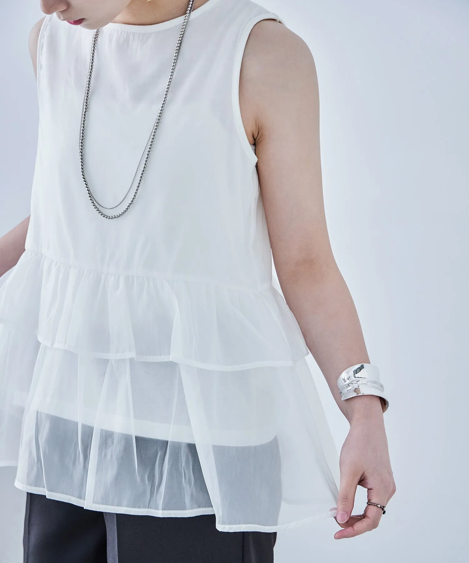 Organdie Frill No Sleeve Tops