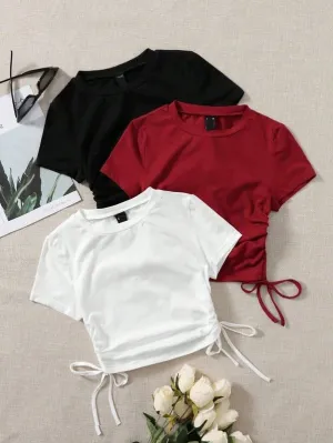 Pack of 3 Drawstring Crop Tees for Girls