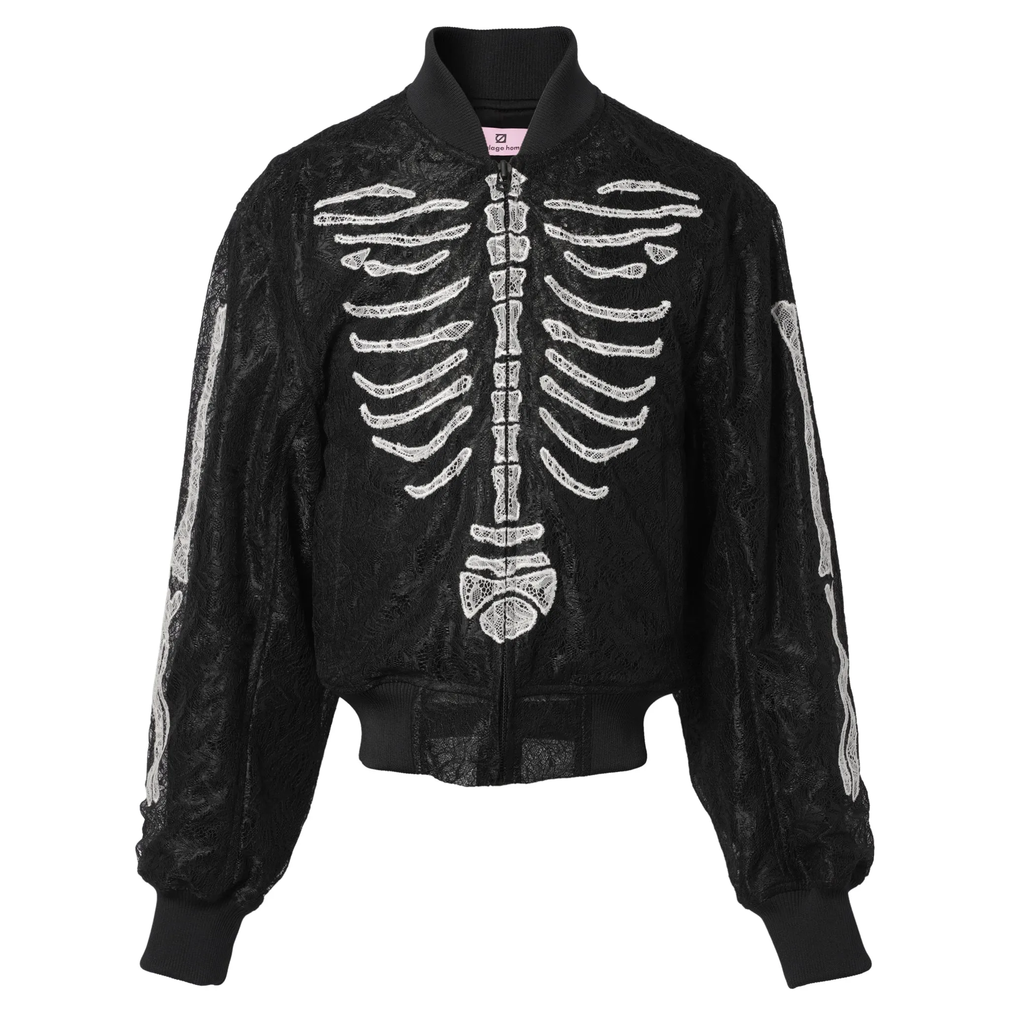PATCHWORK BONE LACE BOMBER BLOUSON / BLACK