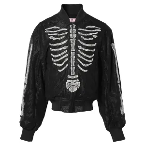 PATCHWORK BONE LACE BOMBER BLOUSON / BLACK
