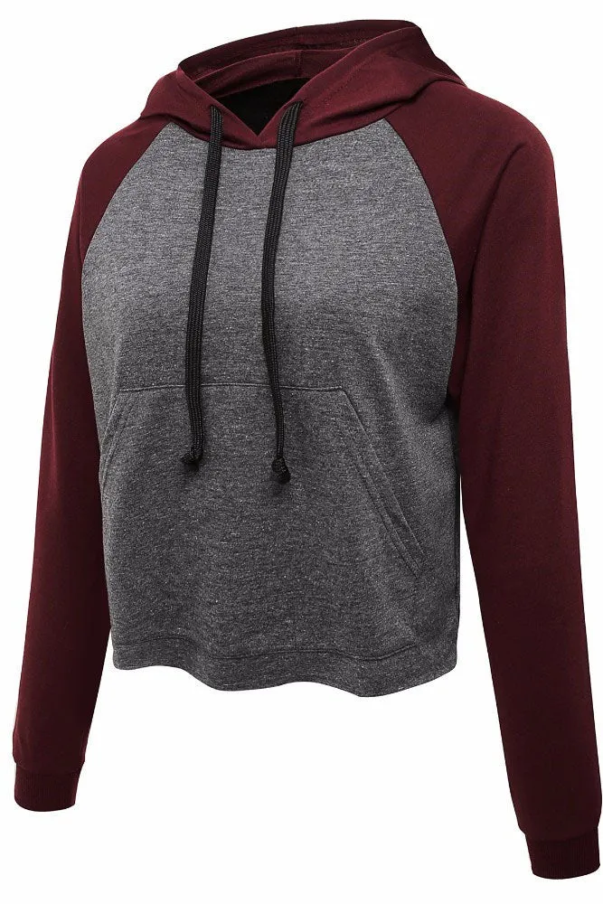Patchwork High Neck Drawstring Slim Short Hoodie