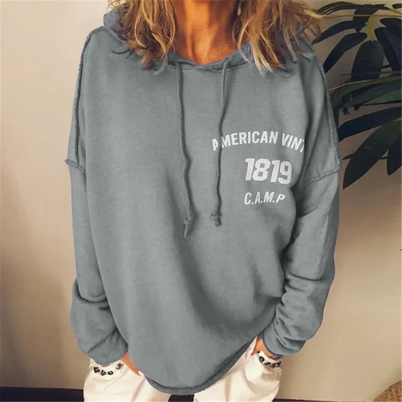 Pullover Drawstring Letter Print Loose Hoodie