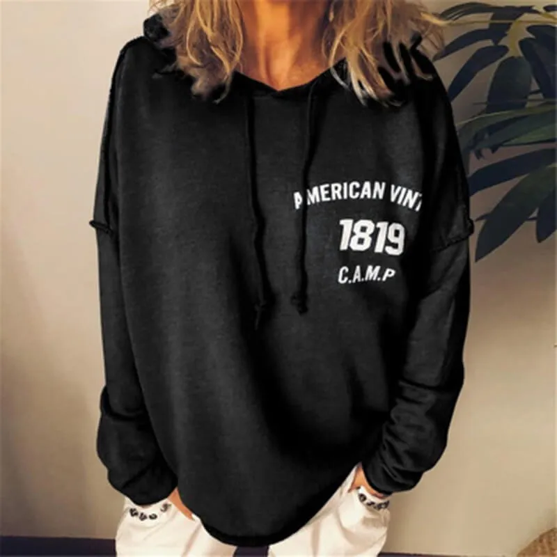 Pullover Drawstring Letter Print Loose Hoodie
