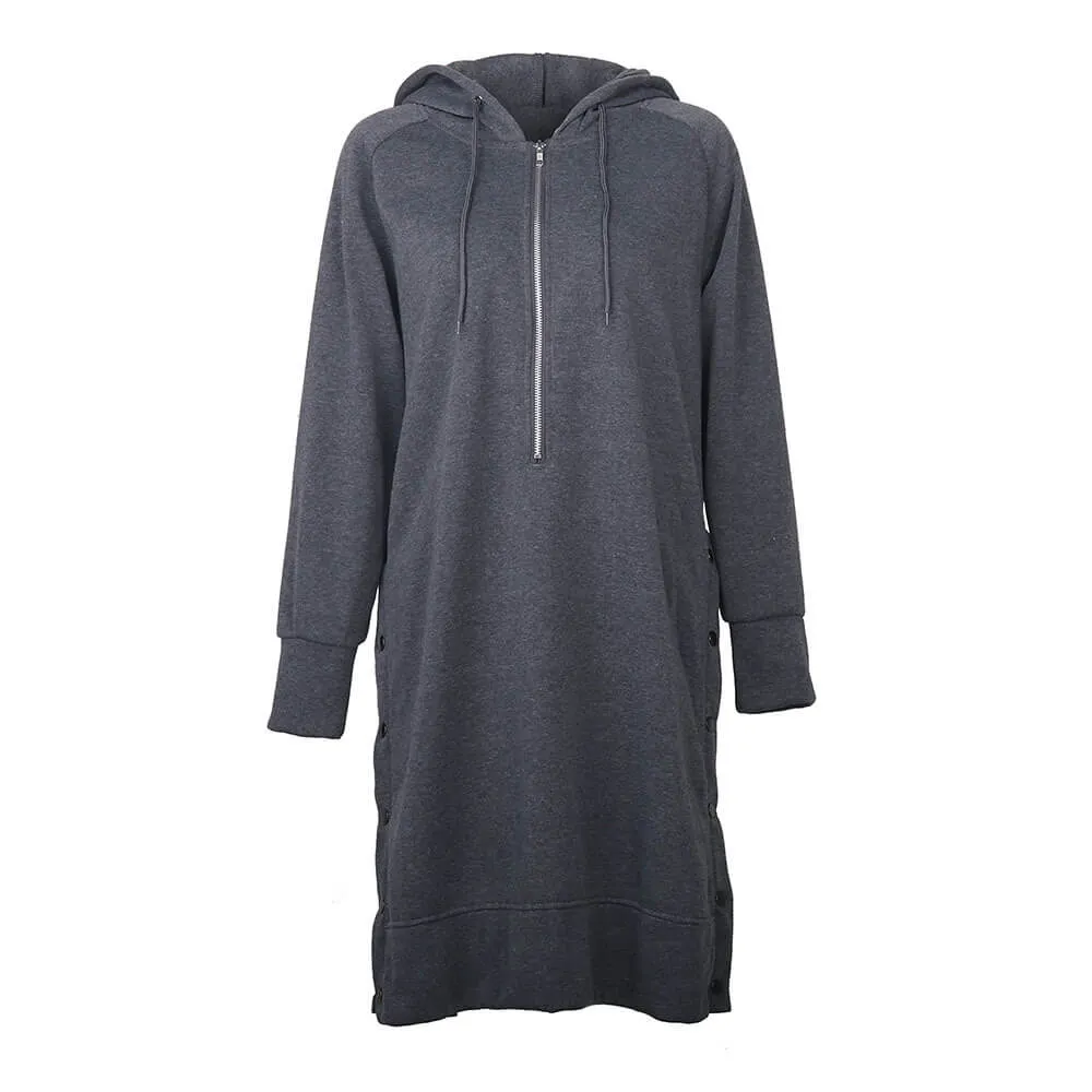 Pullover Drawstring Split Zipper Dress Hoodie