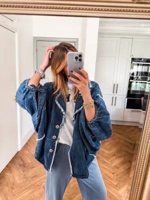 Raw Edge Batwing Denim Jacket