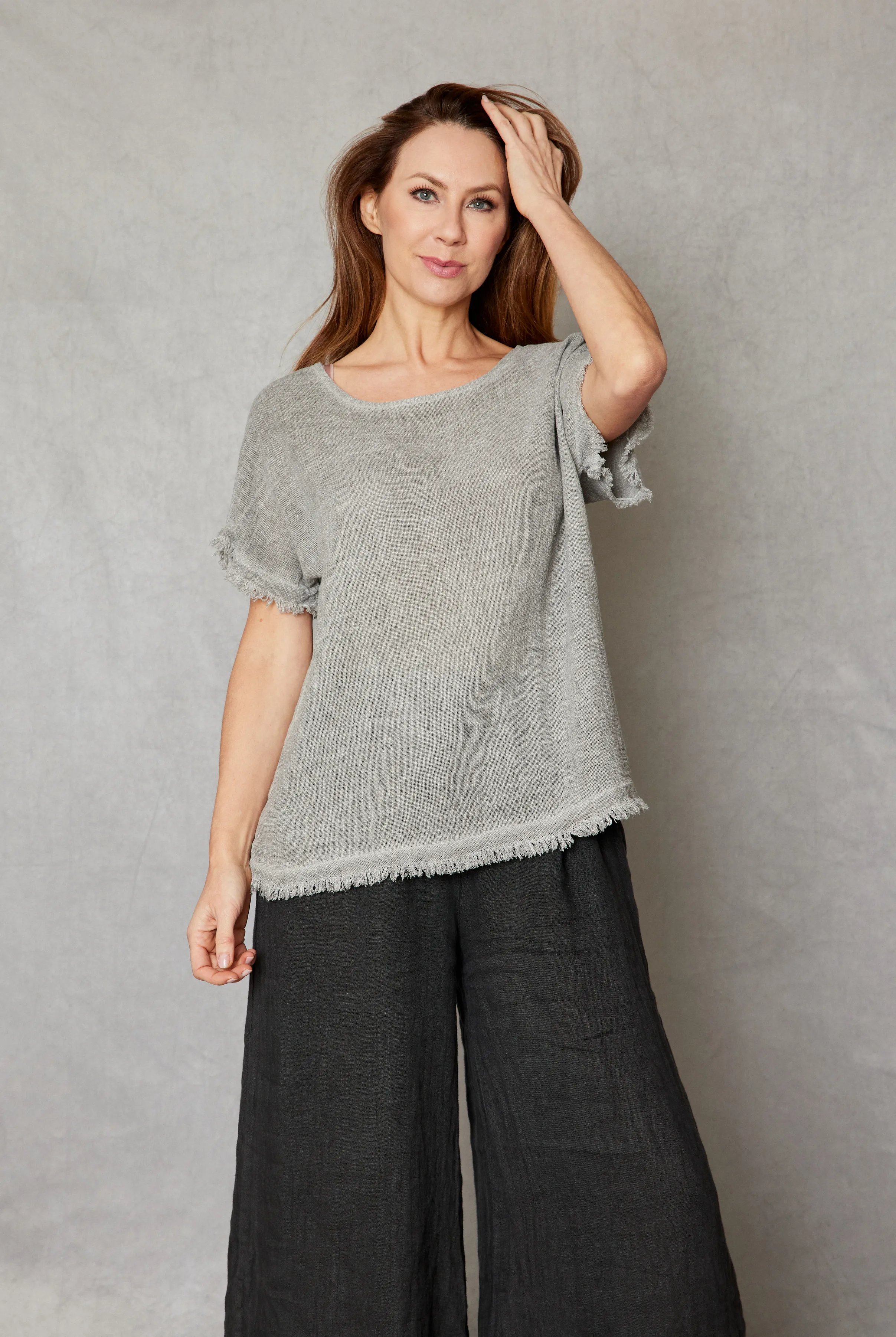 Raw Edge Open Weave Linen Top (4 Colors)