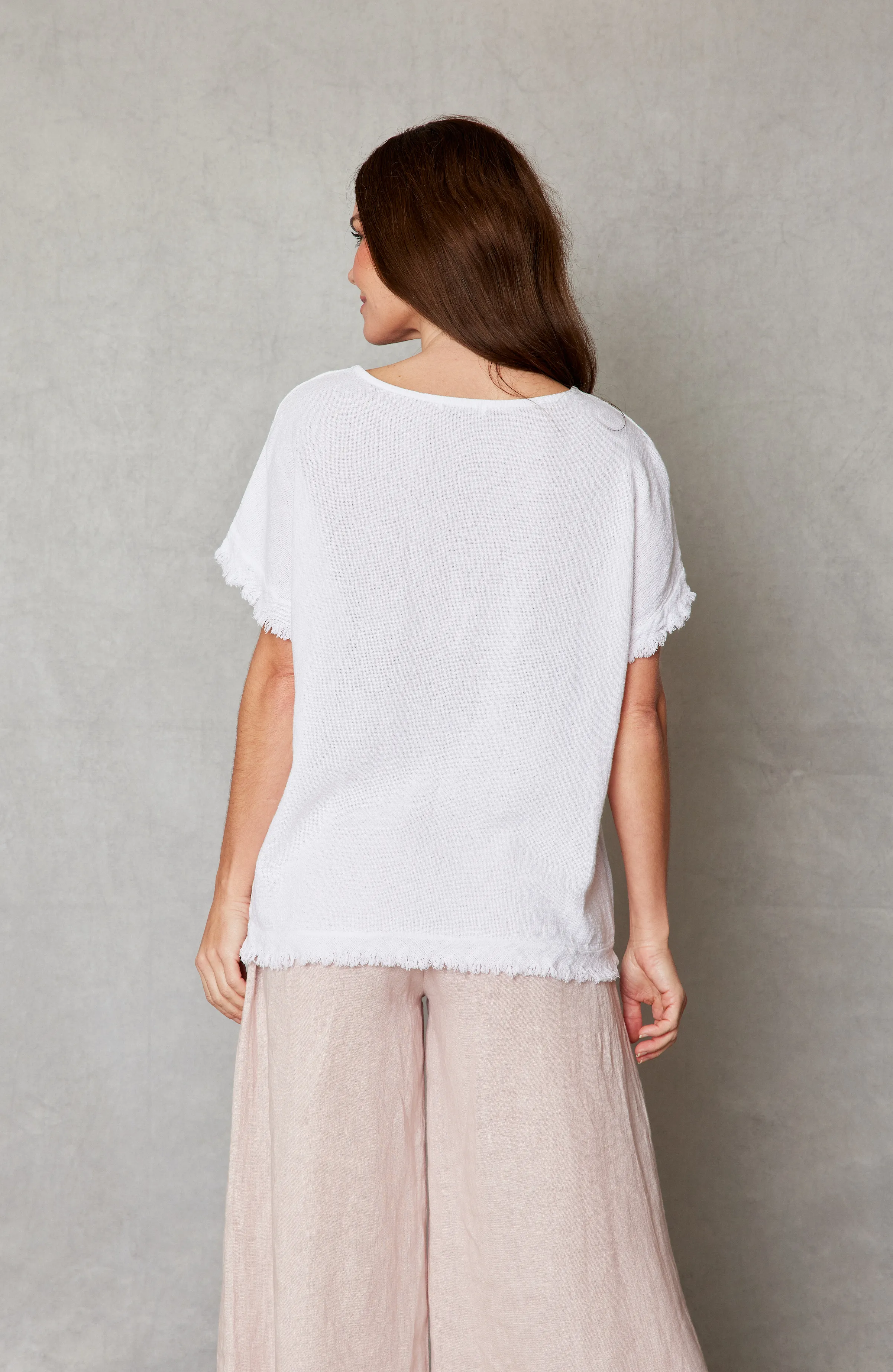 Raw Edge Open Weave Linen Top (4 Colors)