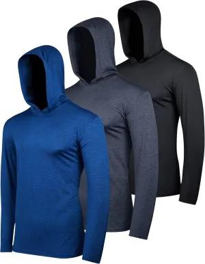 Real Essentials 3 Pack: Men's Dry Fit Wicking Long Sleeve Fishing Active Hoodie Pullover Sweatshirt (Big & Tall)