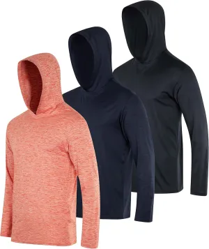 Real Essentials 3 Pack: Men's Dry Fit Wicking Long Sleeve Fishing Active Hoodie Pullover Sweatshirt (Big & Tall)