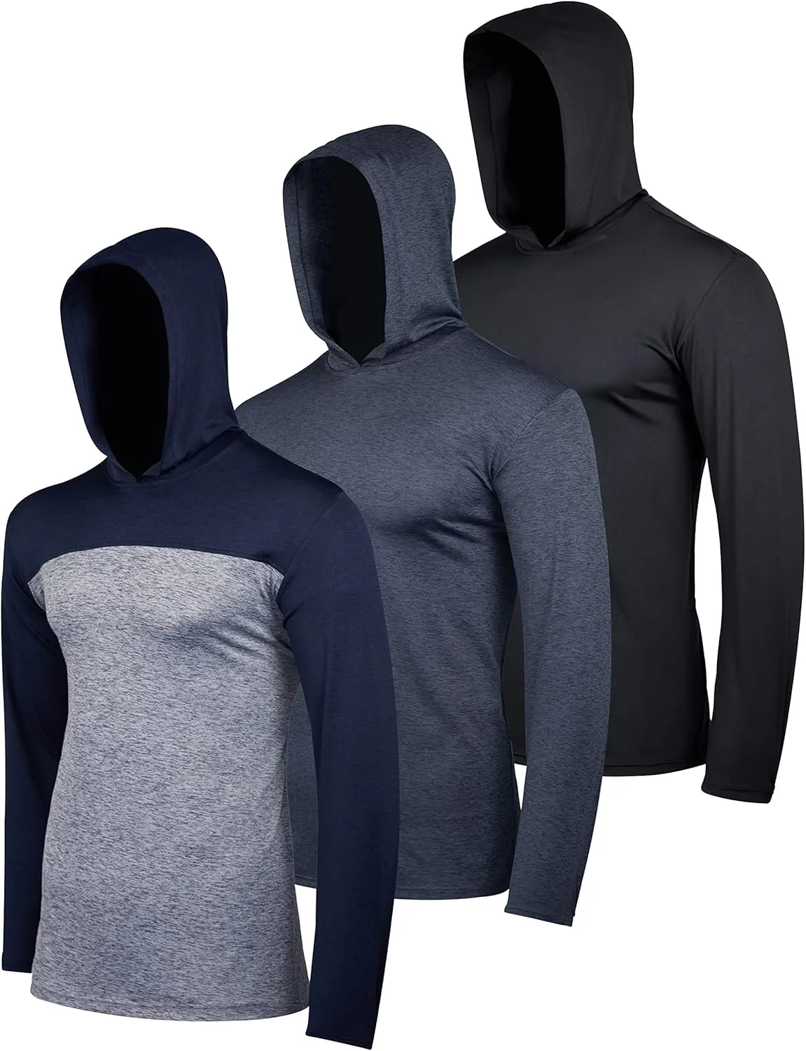 Real Essentials 3 Pack: Men's Dry Fit Wicking Long Sleeve Fishing Active Hoodie Pullover Sweatshirt (Big & Tall)
