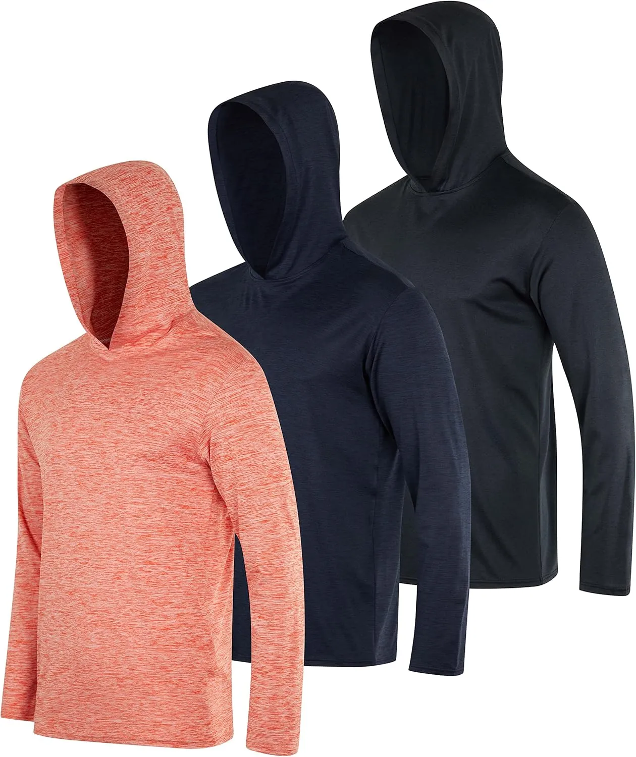 Real Essentials 3 Pack: Men's Dry Fit Wicking Long Sleeve Fishing Active Hoodie Pullover Sweatshirt (Big & Tall)