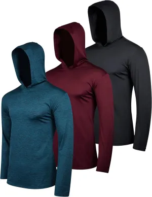 Real Essentials 3 Pack: Men's Dry Fit Wicking Long Sleeve Fishing Active Hoodie Pullover Sweatshirt (Big & Tall)