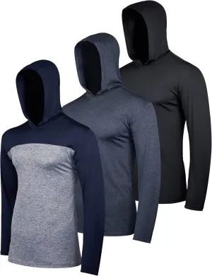 Real Essentials 3 Pack: Men's Dry Fit Wicking Long Sleeve Fishing Active Hoodie Pullover Sweatshirt (Big & Tall)