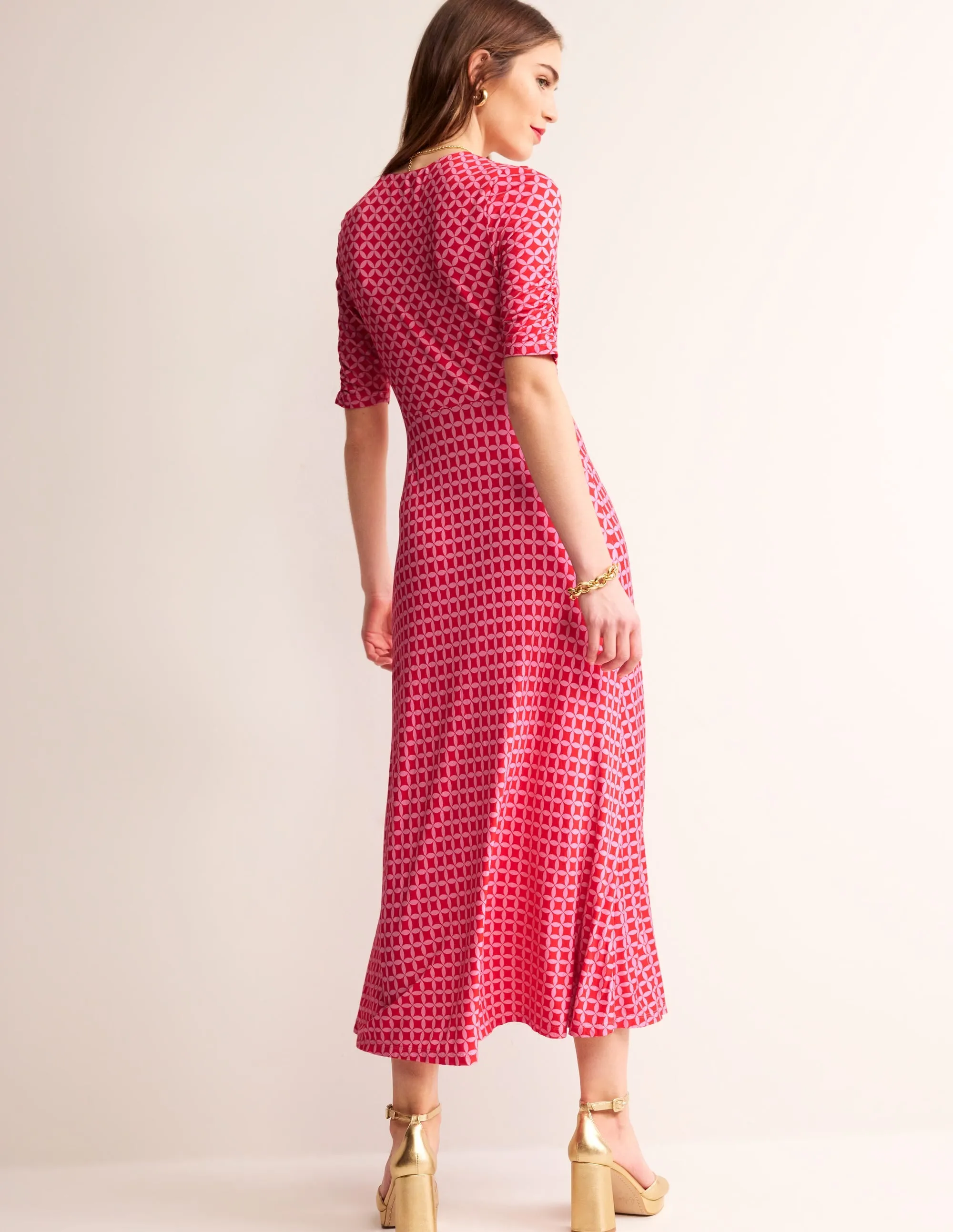 Rebecca Jersey Midi Tea Dress-Flame Scarlet, Diamond Terrace