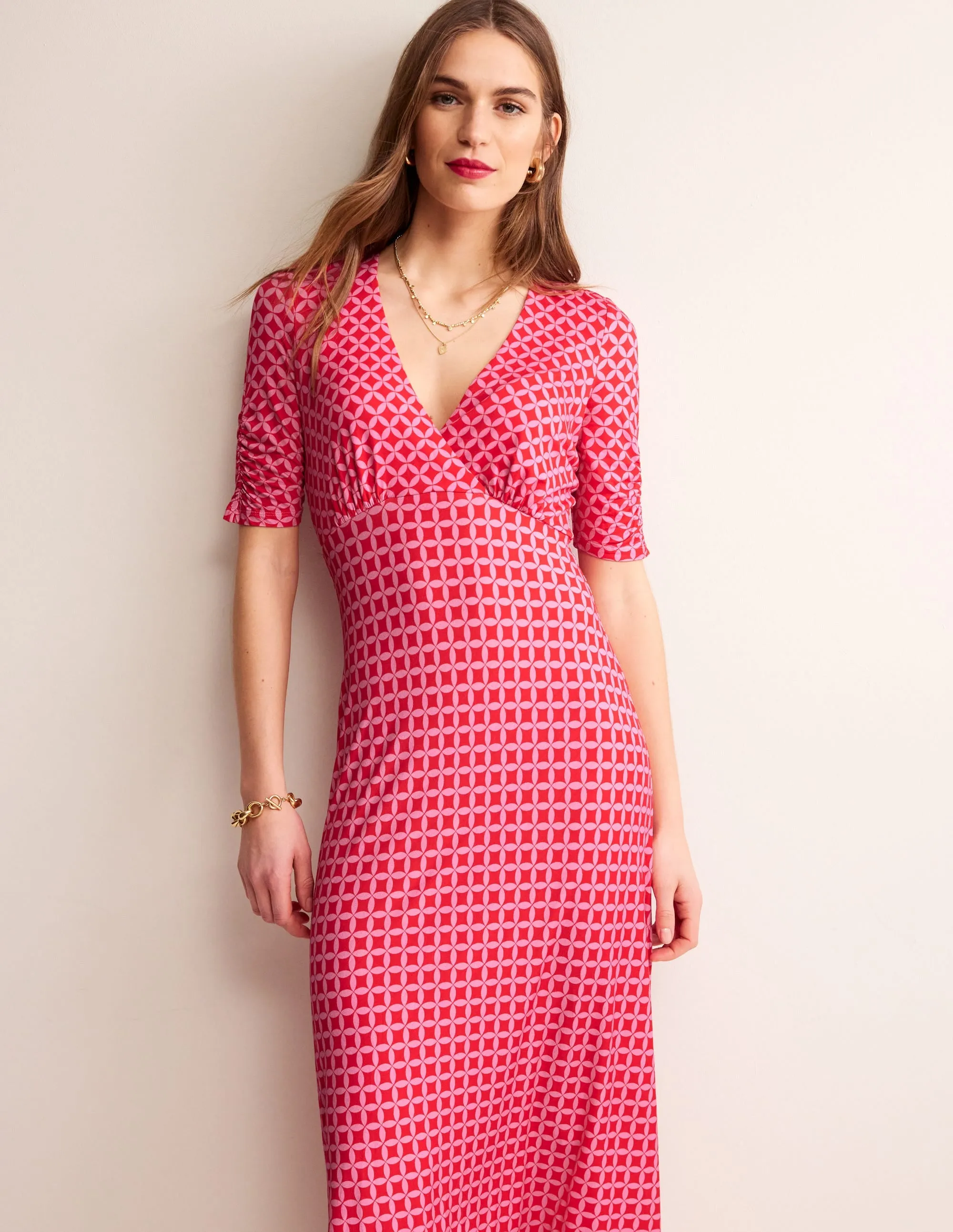 Rebecca Jersey Midi Tea Dress-Flame Scarlet, Diamond Terrace