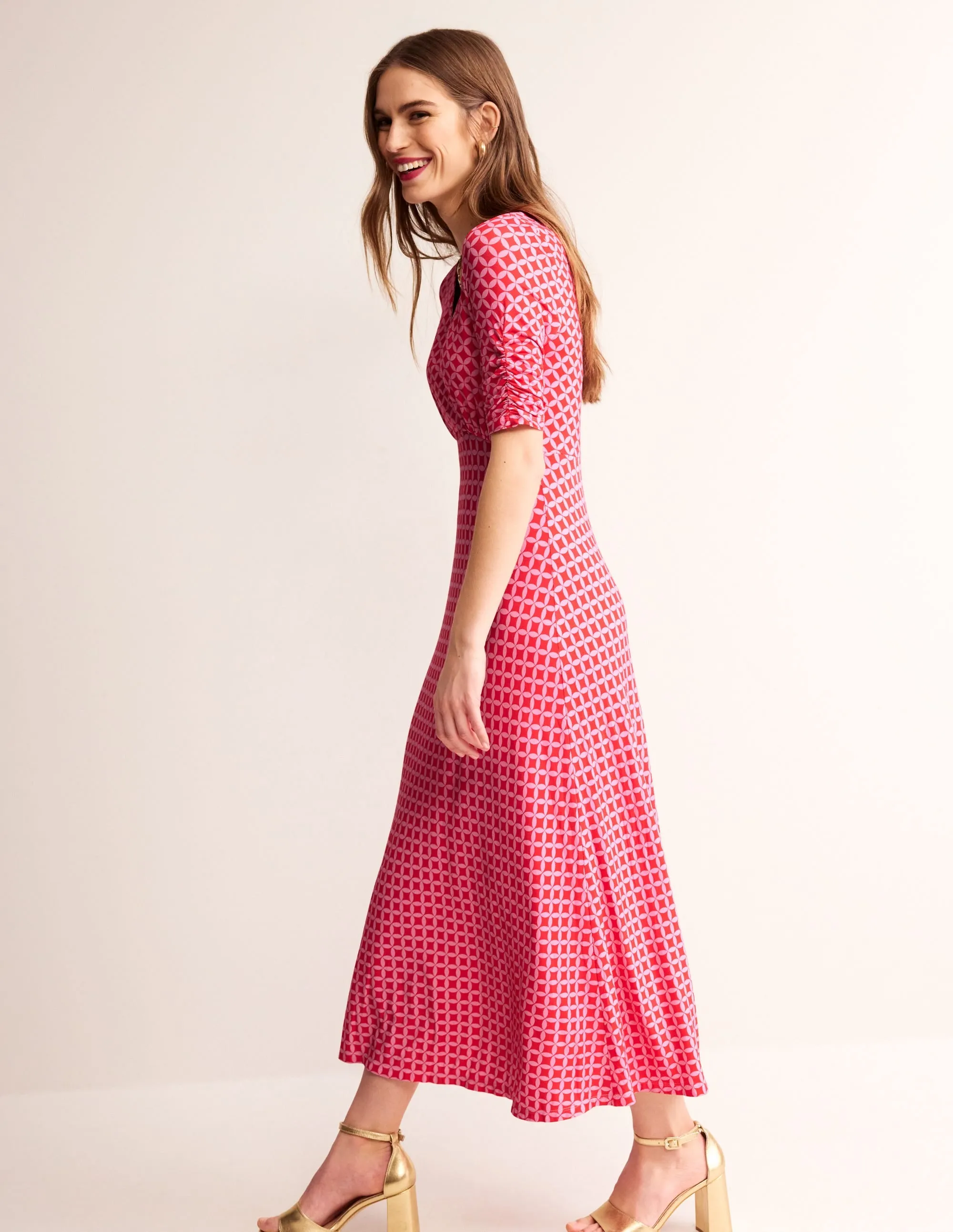 Rebecca Jersey Midi Tea Dress-Flame Scarlet, Diamond Terrace