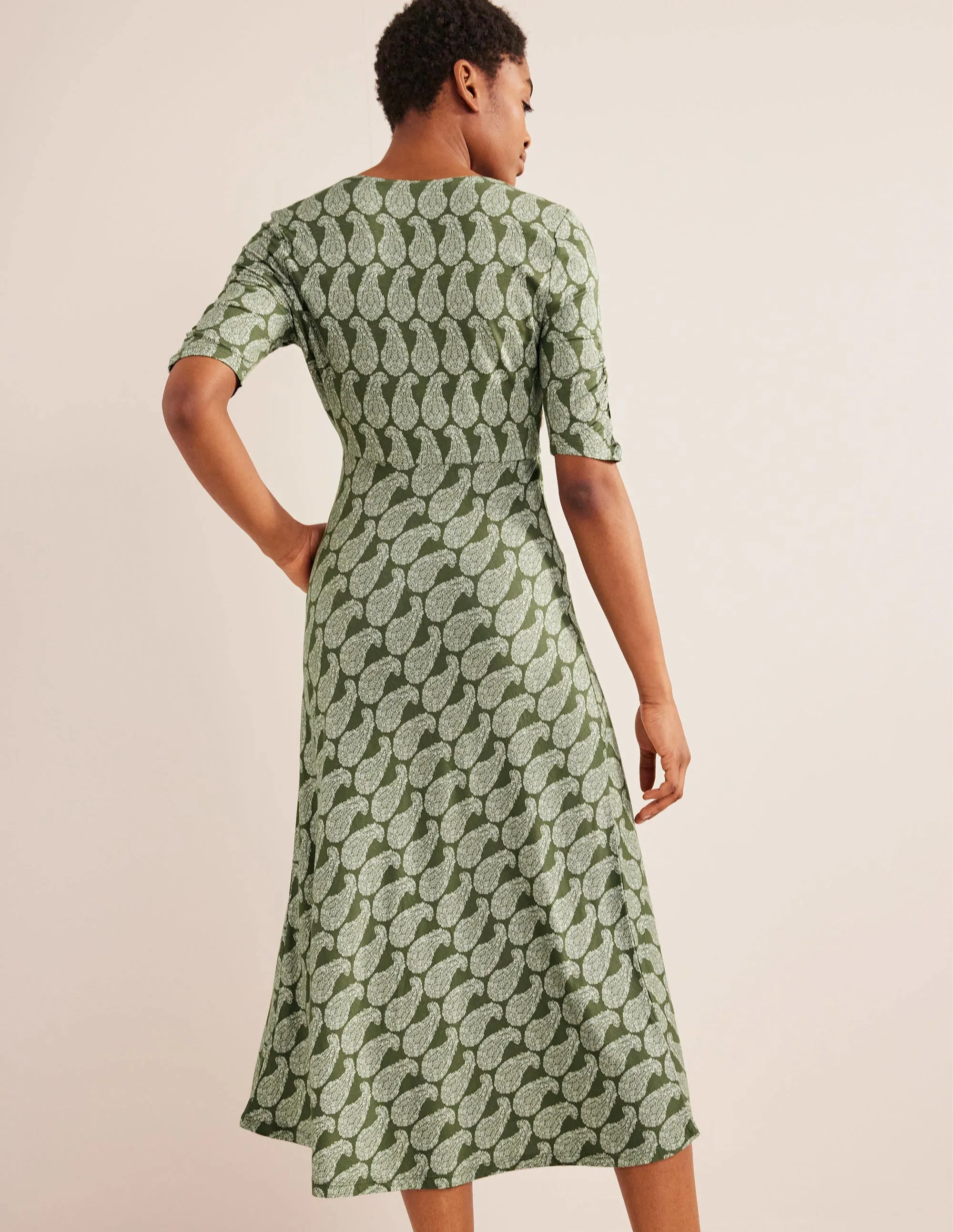 Rebecca Jersey Midi Tea Dress-Spruce, Sweet Paisley