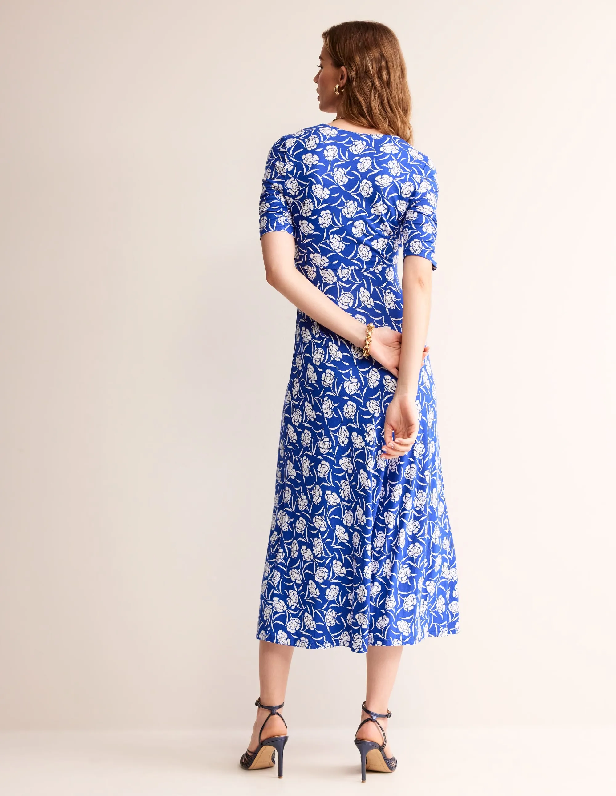 Rebecca Jersey Midi Tea Dress-Surf The Web, Peony Sprig
