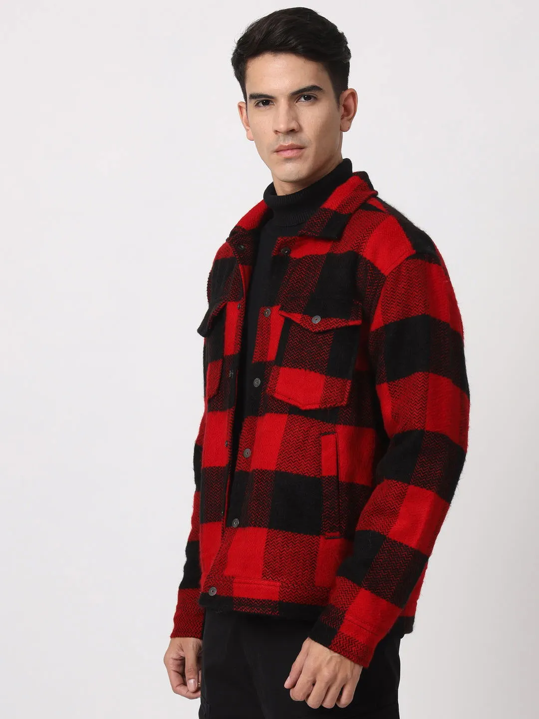 RED AND BLACK DROP SHOULDER SHACKET