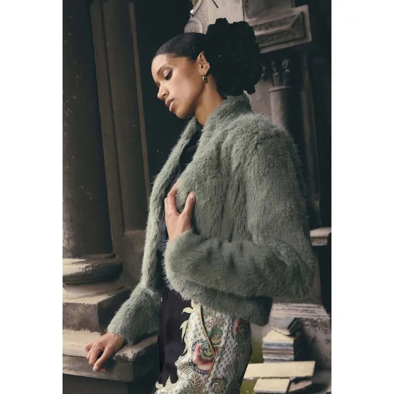 Reina Faux Fur Jacket | Jade Mist