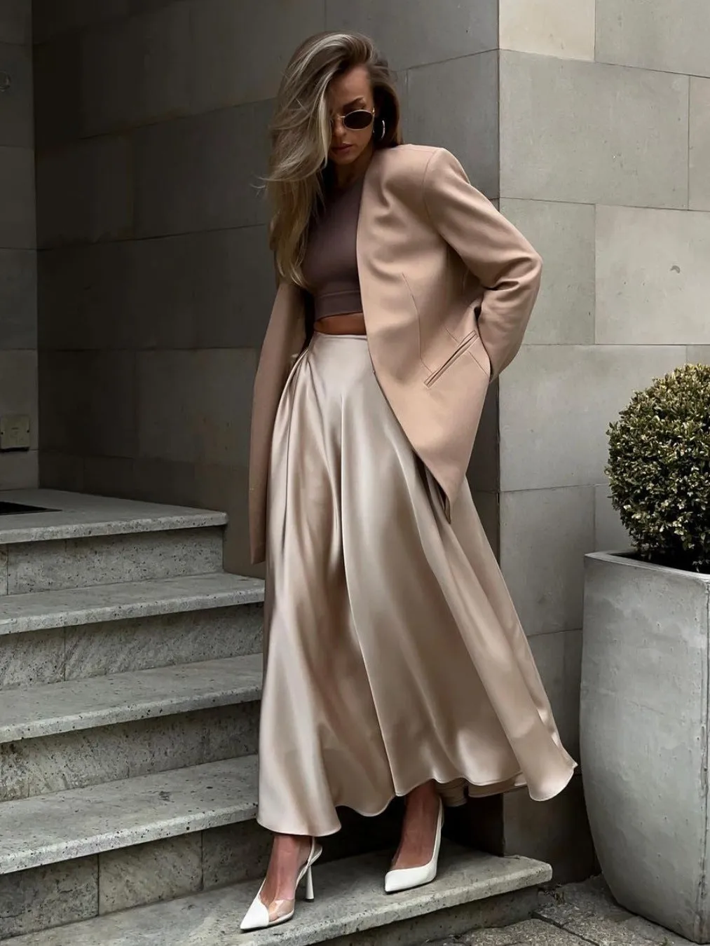 Satin Flares Long Skirt