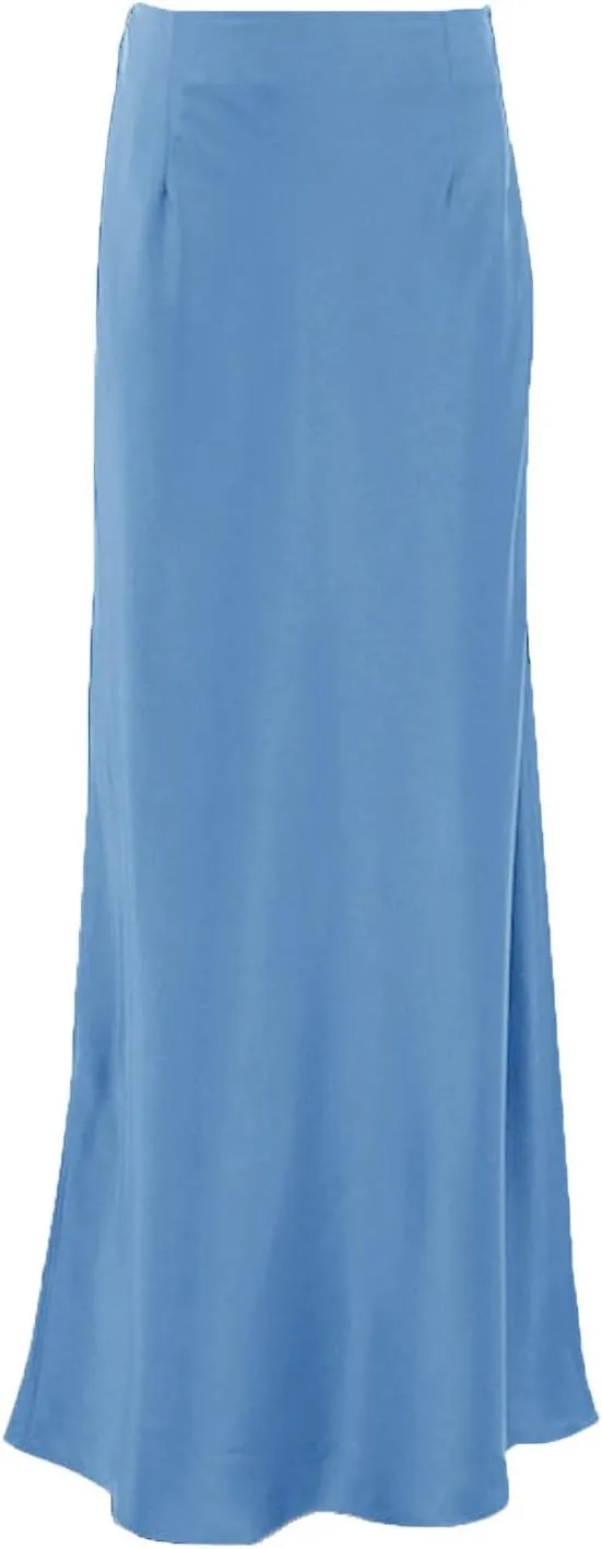 Satin Maxi Skirt for Women High Waist Silky Elegant Zipper Ankle Length Slim Solid Color Bodycon Fishtail Skirts