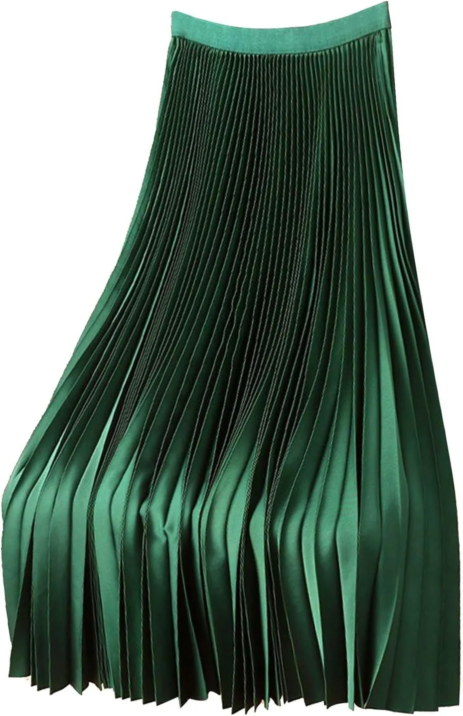 Satin Pleated Skirts for Women High Waisted Elegant Dress Midi Length Flowy Skirt with Lightweight Elastic Waistband
