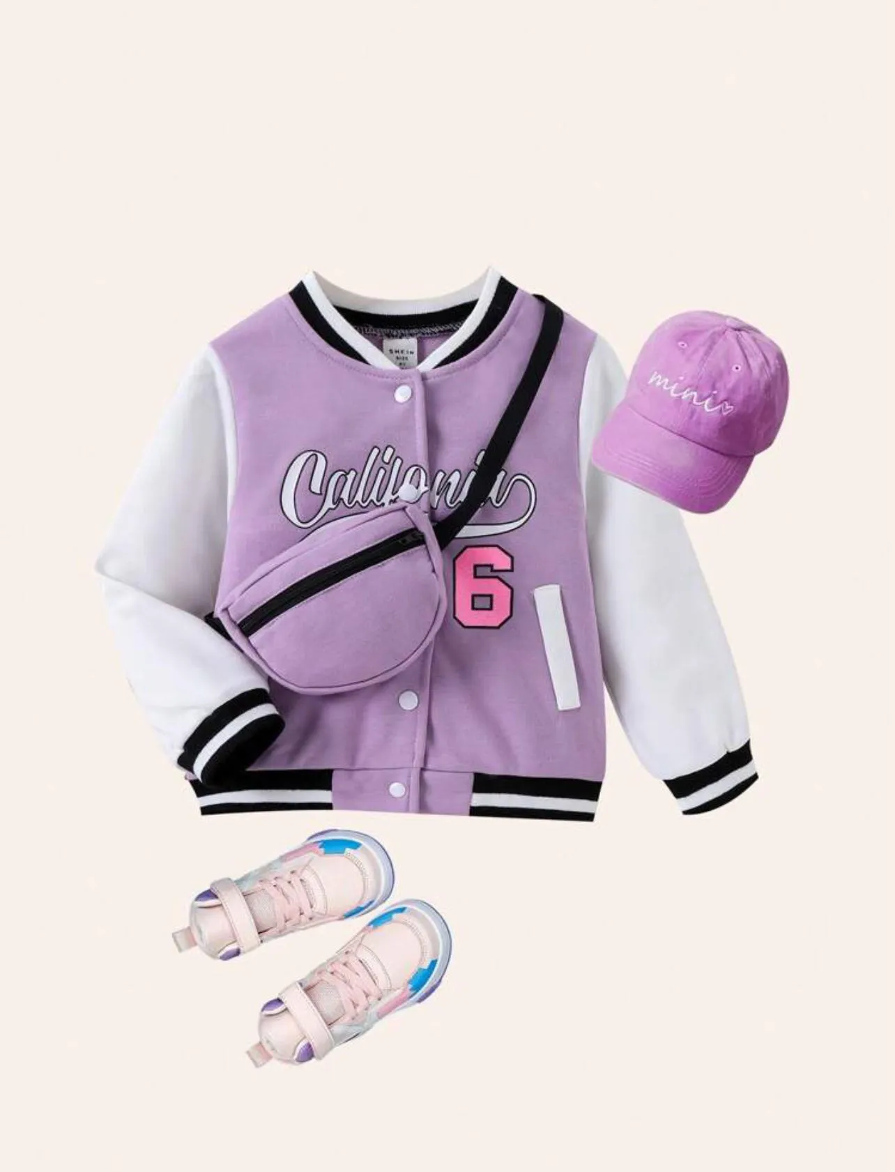 SHEIN Young Girl Interesting Printed Color Blocking Casual Street Style Jacket Suitable For Autumn And Winter - 6 Years