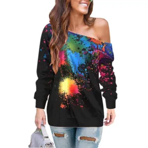 Skew Neck Print Stylish Hoodie