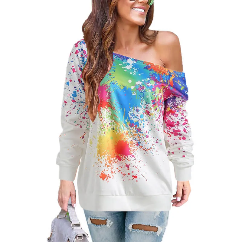 Skew Neck Print Stylish Hoodie