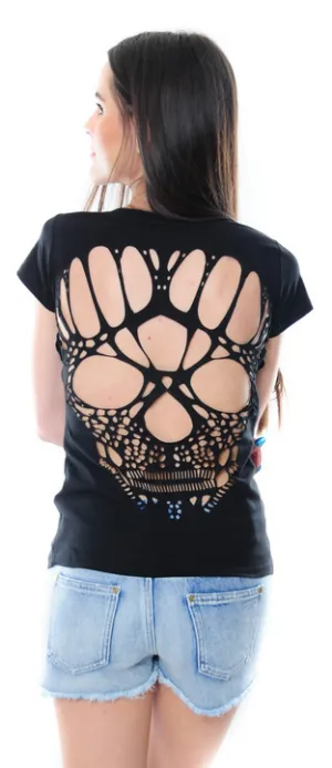Skull Cutout Back T-Shirt  Black