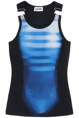 sleeveless blue cotton striped top le male with wide neckline DB051I J581 BLACK/BLUE