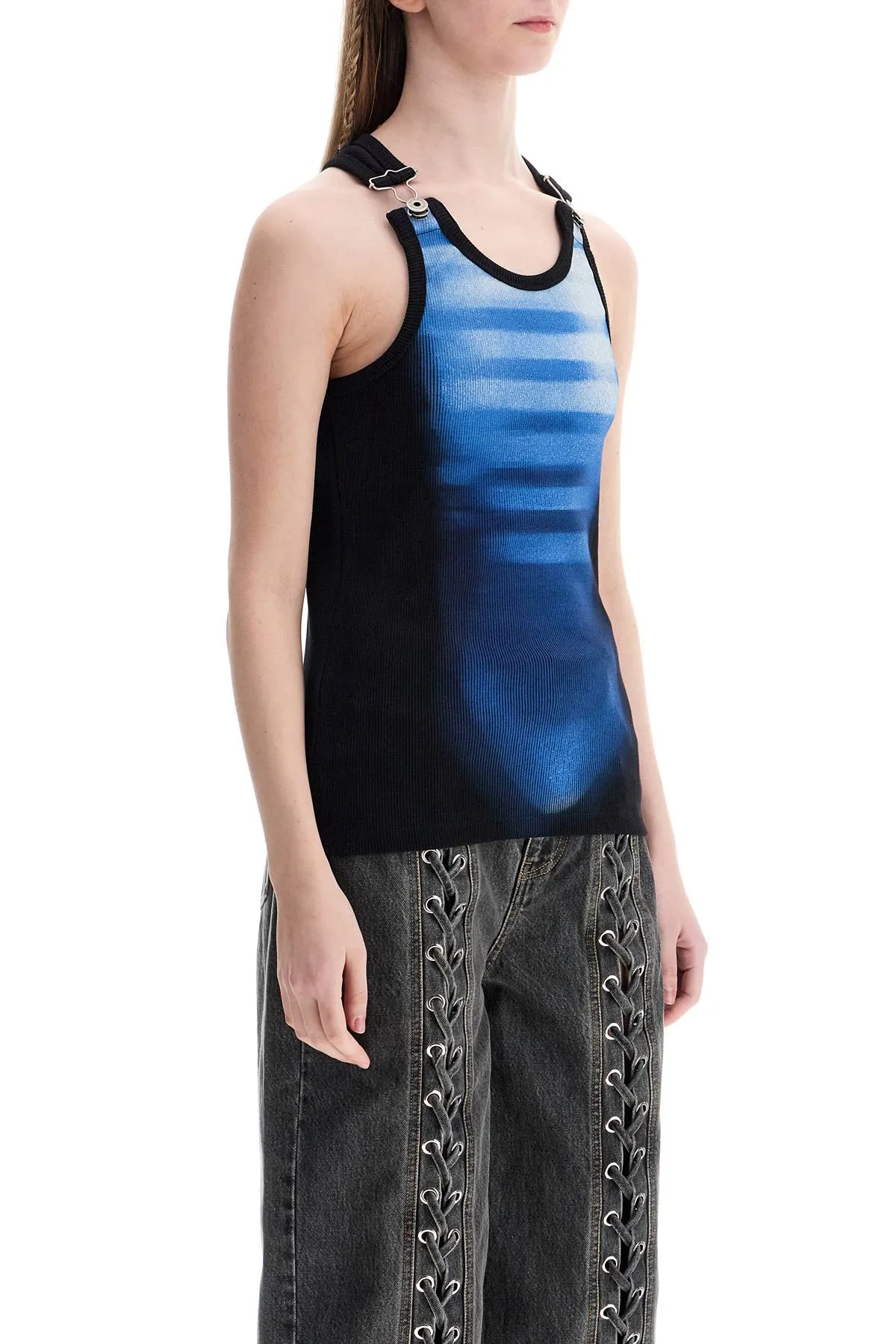 sleeveless blue cotton striped top le male with wide neckline DB051I J581 BLACK/BLUE