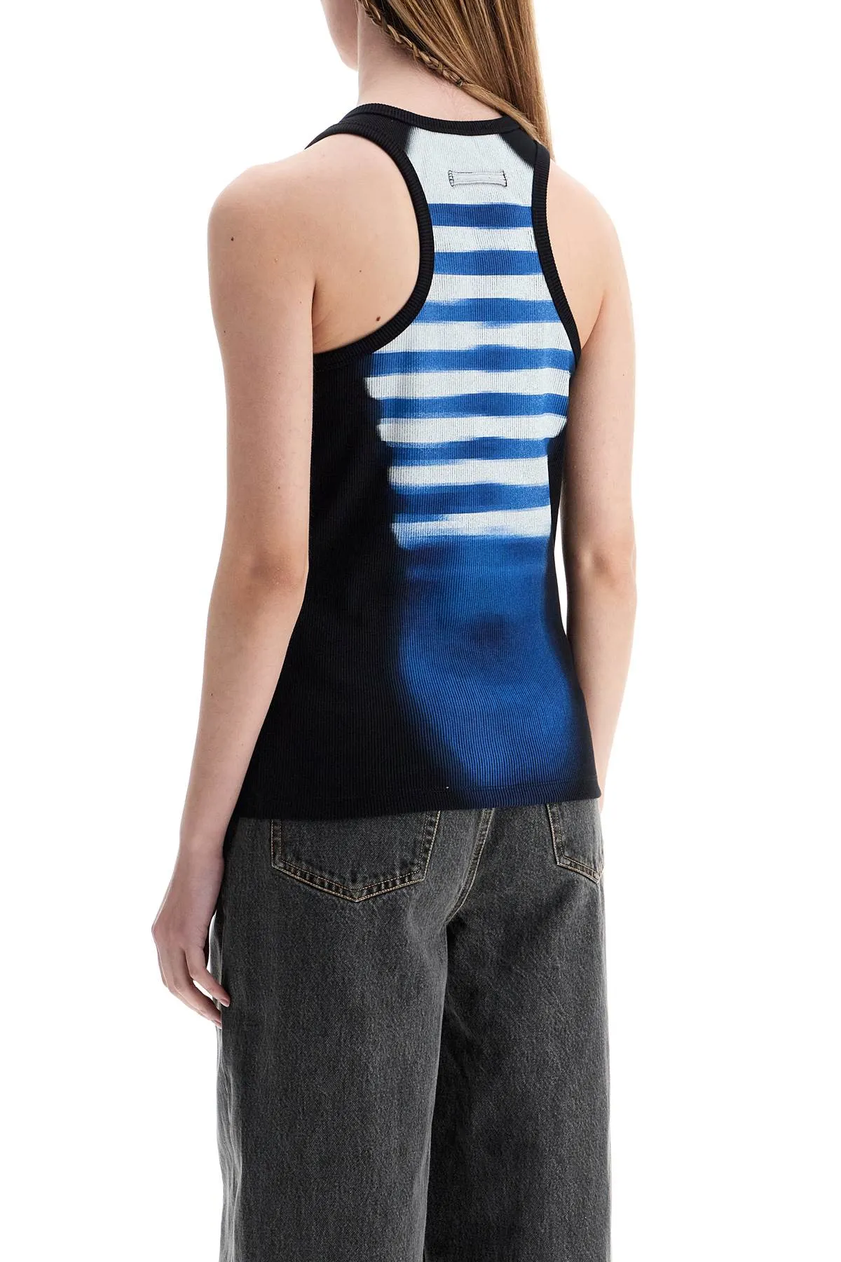 sleeveless blue cotton striped top le male with wide neckline DB051I J581 BLACK/BLUE
