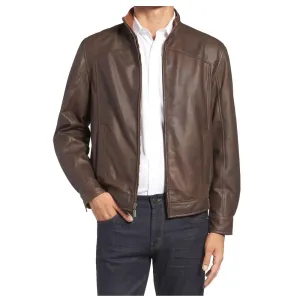 Slim Fit Brown Moto Leather Jacket – Stylish & Sleek