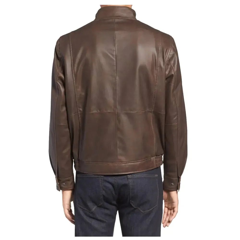Slim Fit Brown Moto Leather Jacket – Stylish & Sleek