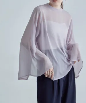 Slit sleeve pleats sheer tops
