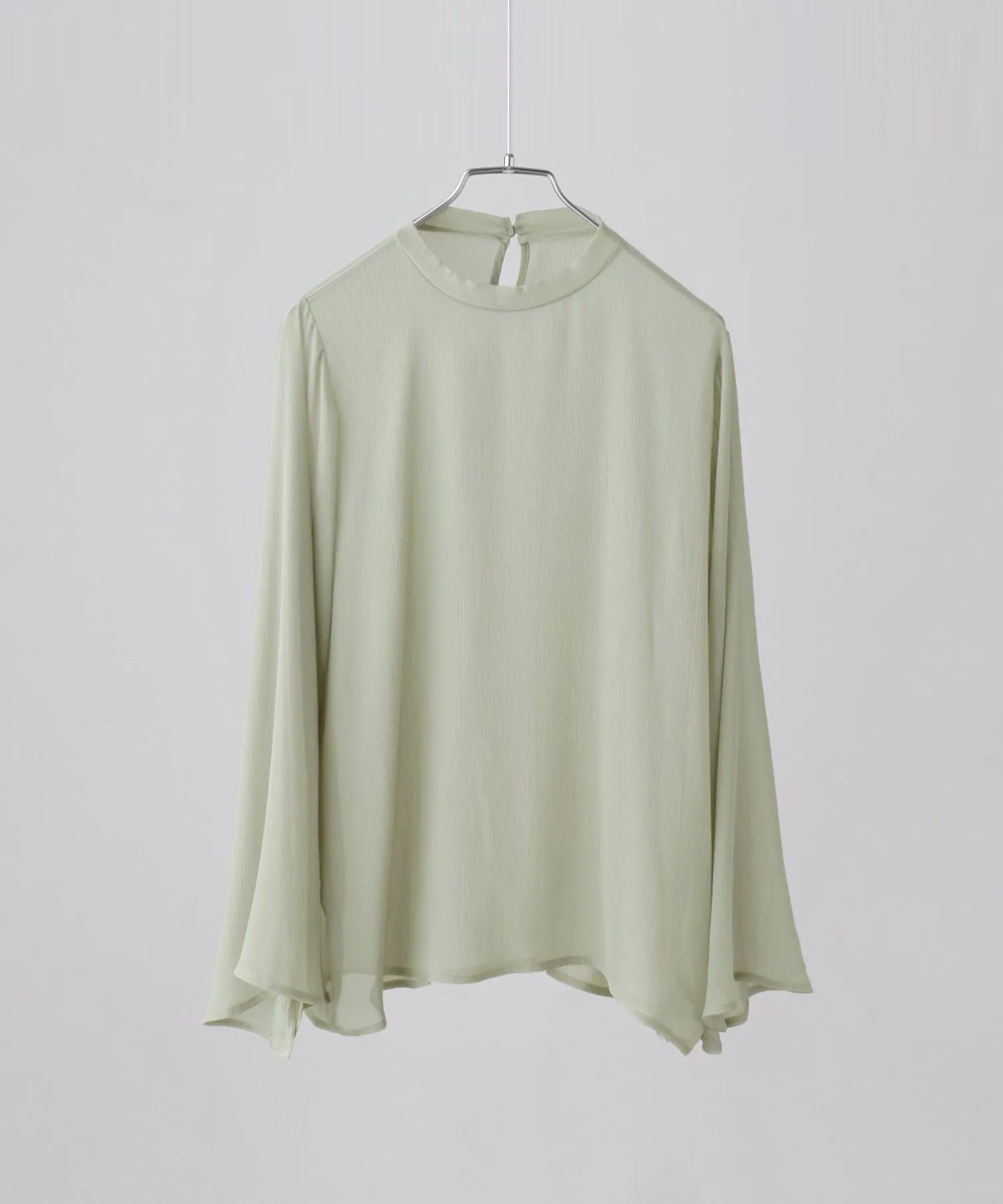 Slit sleeve pleats sheer tops