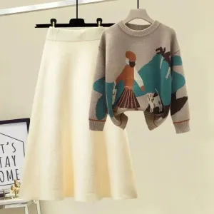 Solid Color Pleated Knitted Skirt Vintage Elastic High Waist A-line Skirts Elegant Women Clothing Long Skirts B-33463