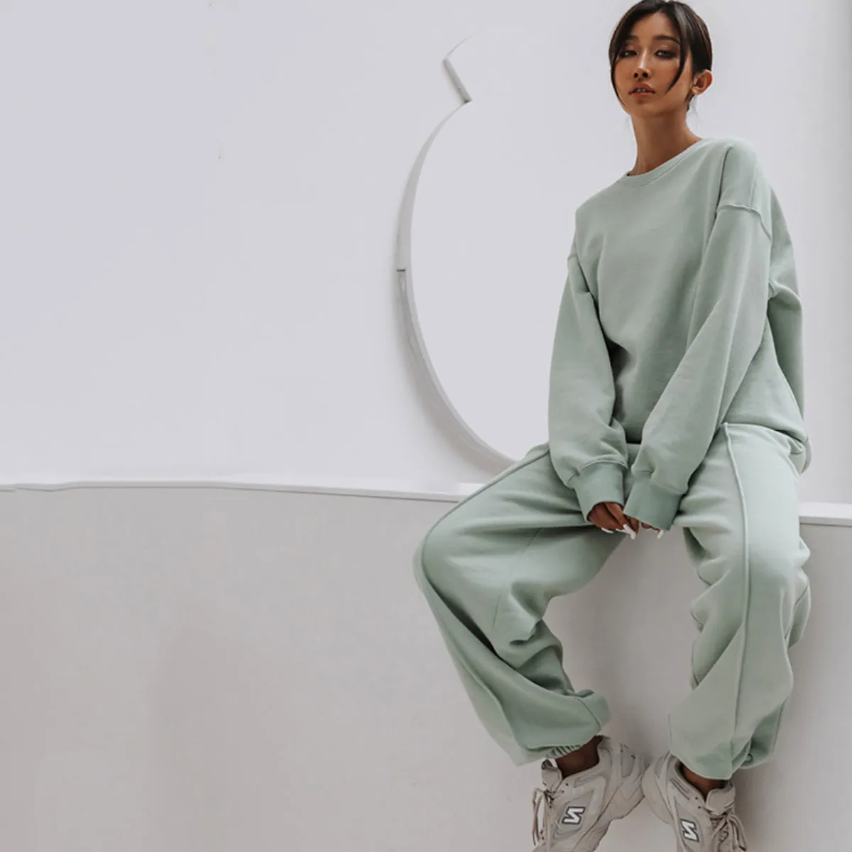 Solid Color Sweatshirt&Trousers Casual 2Pcs