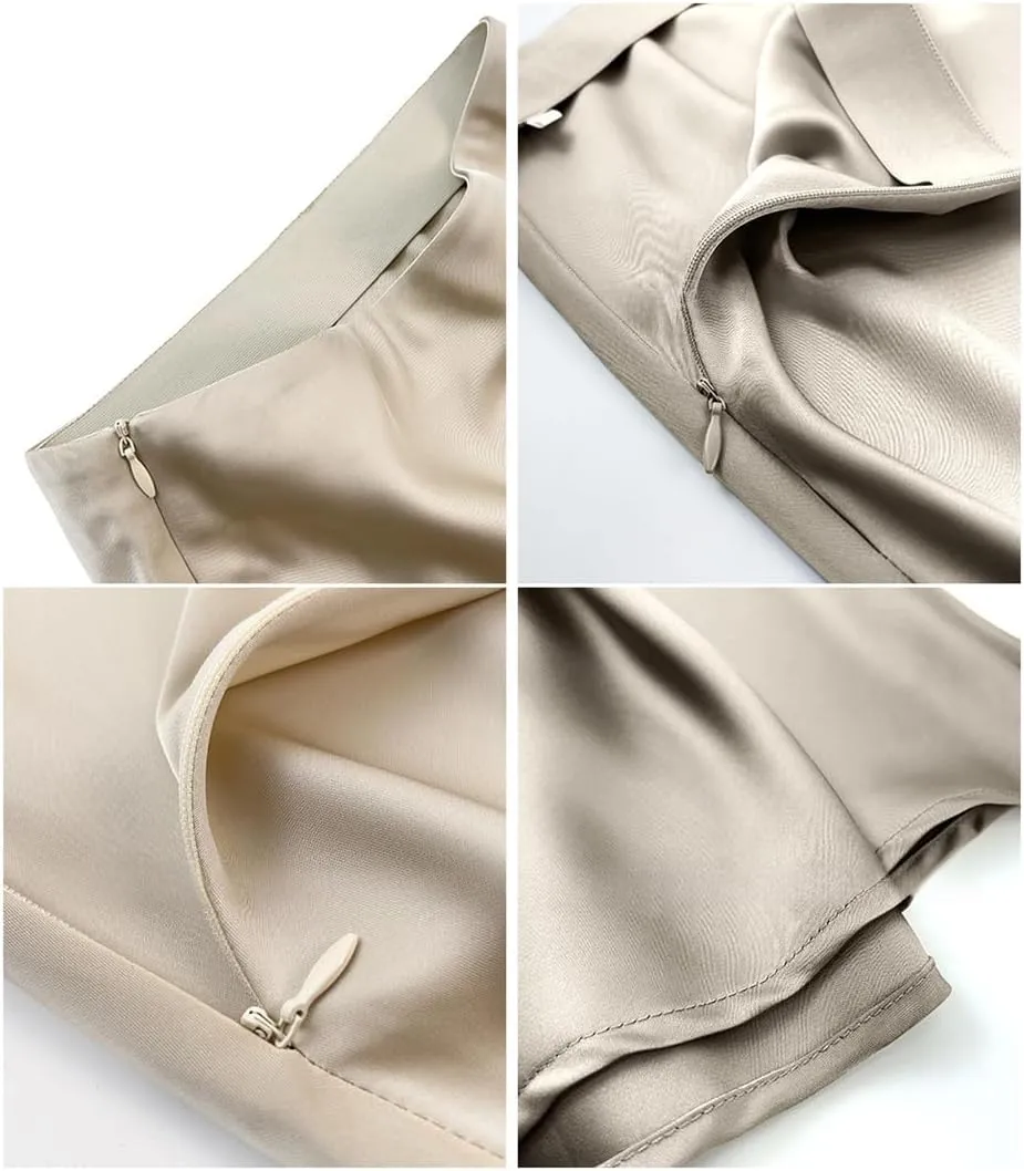 Sorrica Womens Elegant Satin Skirt High Waisted Cocktail Party Wedding Mermaid Hem Satin Maxi Skirts