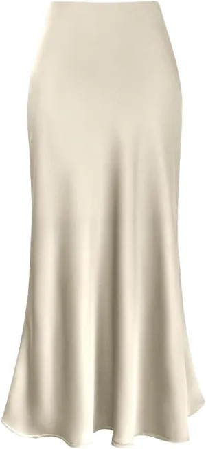 Sorrica Womens Elegant Satin Skirt High Waisted Cocktail Party Wedding Mermaid Hem Satin Maxi Skirts
