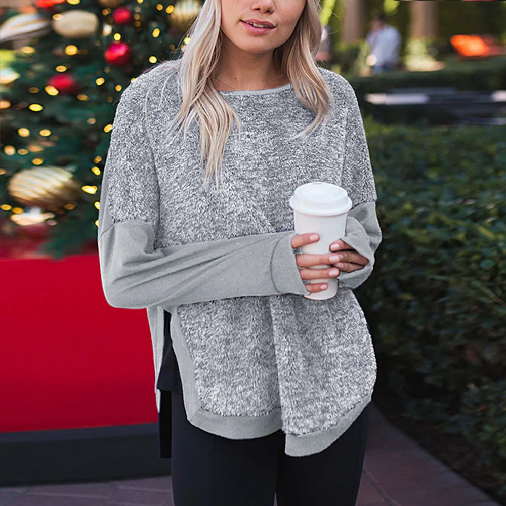 Split Pullover Irregular Furry Hoodie