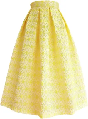 Summer Yellow Beach Dress Elegant High-Waist Pleated Midi Skirt Basic Party Skirt