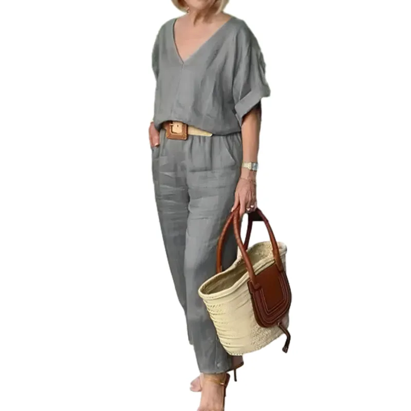 Sylis | Loose V-Neck Top and Pants with Pockets