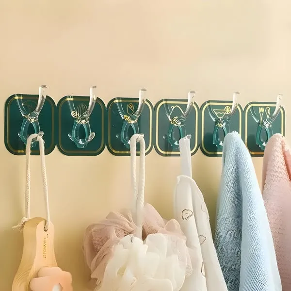 trendy self sticking hooks strip of 6 pcs multicolor